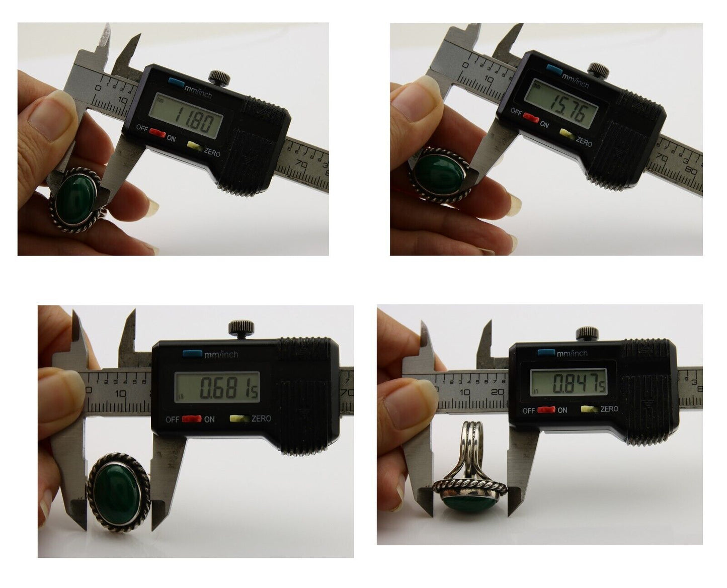 Navajo Ring 925 Silver Natural Malachite Native American Artist C.80's