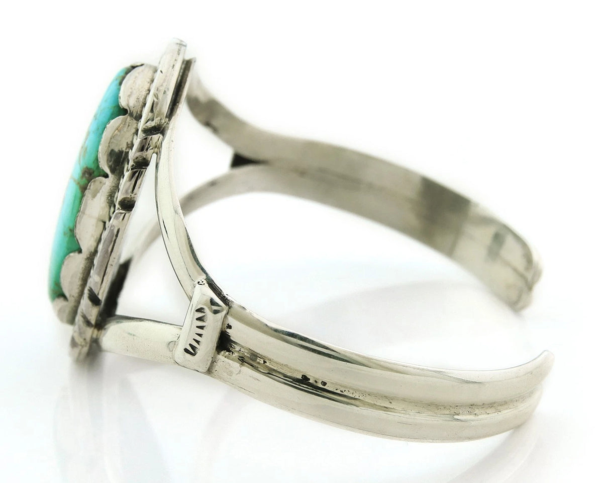 Navajo Cuff Bracelet Sterling Silver Turquoise Handmade Vintage Signed Sunrise