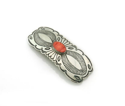 Navajo Barrette Sterling Silver Natural Spiney Oyster Vintage Hand Stamped 3.75