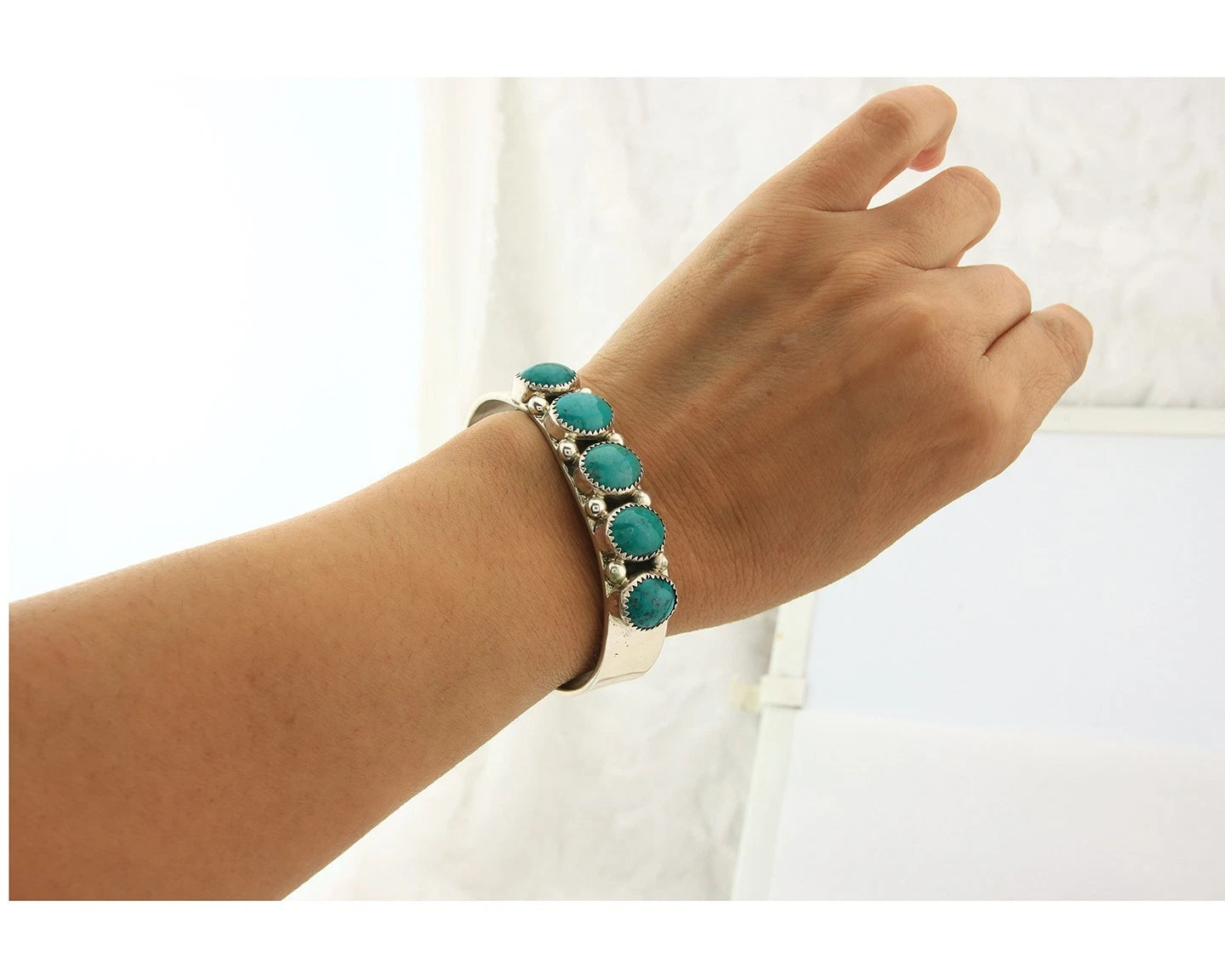 Navajo Cuff Bracelet Sterling Silver Turquoise Vintage Native Art Signed C Jones