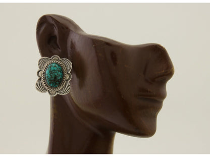 Navajo Earrings 925 Silver Inlaid Turquoise Artist Signed William Denetdale C80s
