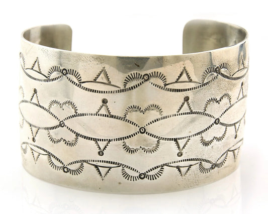 Navajo Cuff Bracelet Sterling Silver Handmade Vintage Signed Helen Long