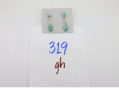 Navajo Dangle Earrings 925 Silver Sleeping Beauty Turquoise Native Artist C.80's