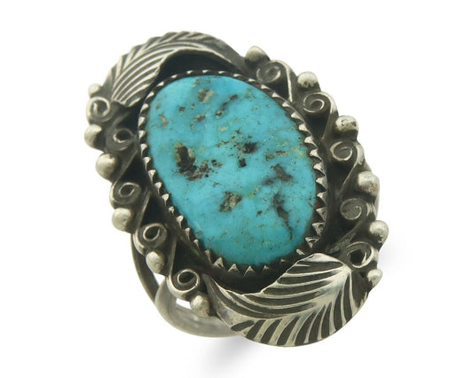 Navajo Ring 925 Sterling Blue Turquoise Artist Signed Billie Eagle C.80's