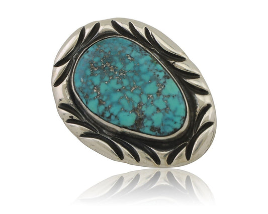 Navajo Pin 925 Silver Natural Spiderweb Turquoise Signed C Raincloud C.80's