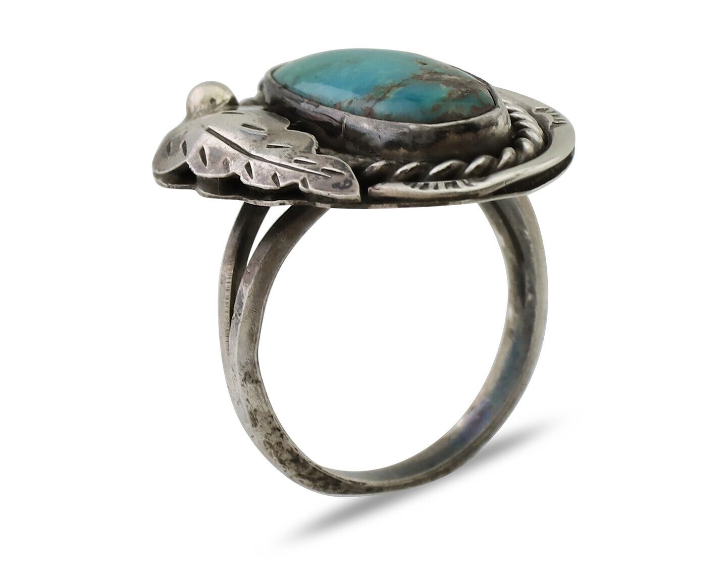 Navajo Handmade Ring 925 Silver Natural Turquoise Signed Jason Livingston C.80's