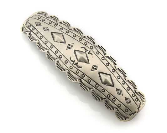 Vintage Navajo Barrette 925 Sterling Silver Hand Stamped Signed Livingston