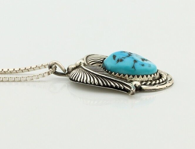 Navajo Necklace 925 Silver Natural Blue Turquoise Bullhead & Feather Co. C80s