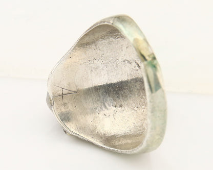 Navajo Ring 925 Sterling Turquoise & Coral Native Artist C.80's Size 6.75