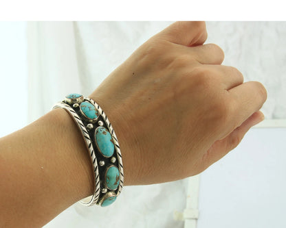 Navajo Cuff Bracelet Sterling Silver Turquoise Vintage Signed RD