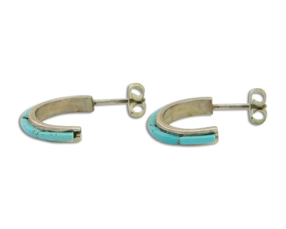 Navajo Half Hoop Earrings 925 Silver Natural Turquoise Native American Artist 80