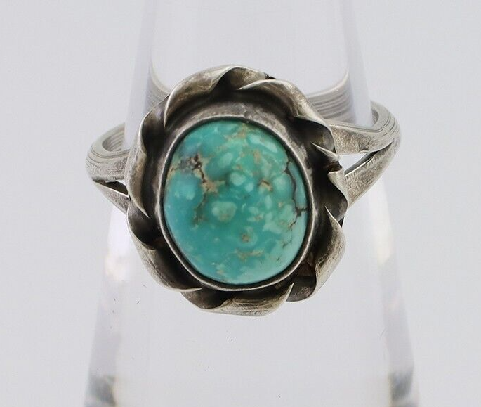 Navajo Ring 925 Silver Kingman Turquoise Native American Artist C.80's