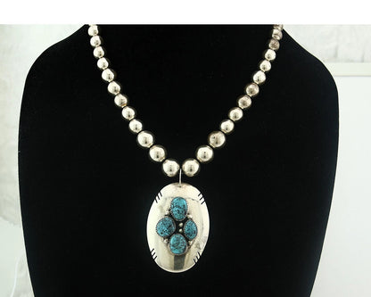 Navajo Bead Necklace Sterling Silver Fine Spiderweb Turquoise Signed D