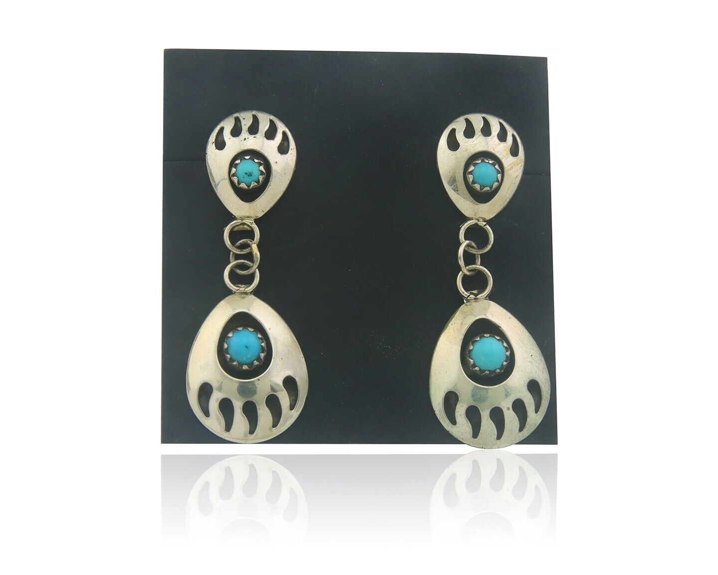 Navajo Earrings 925 Silver Natural Turquoise Native American Artist C80s