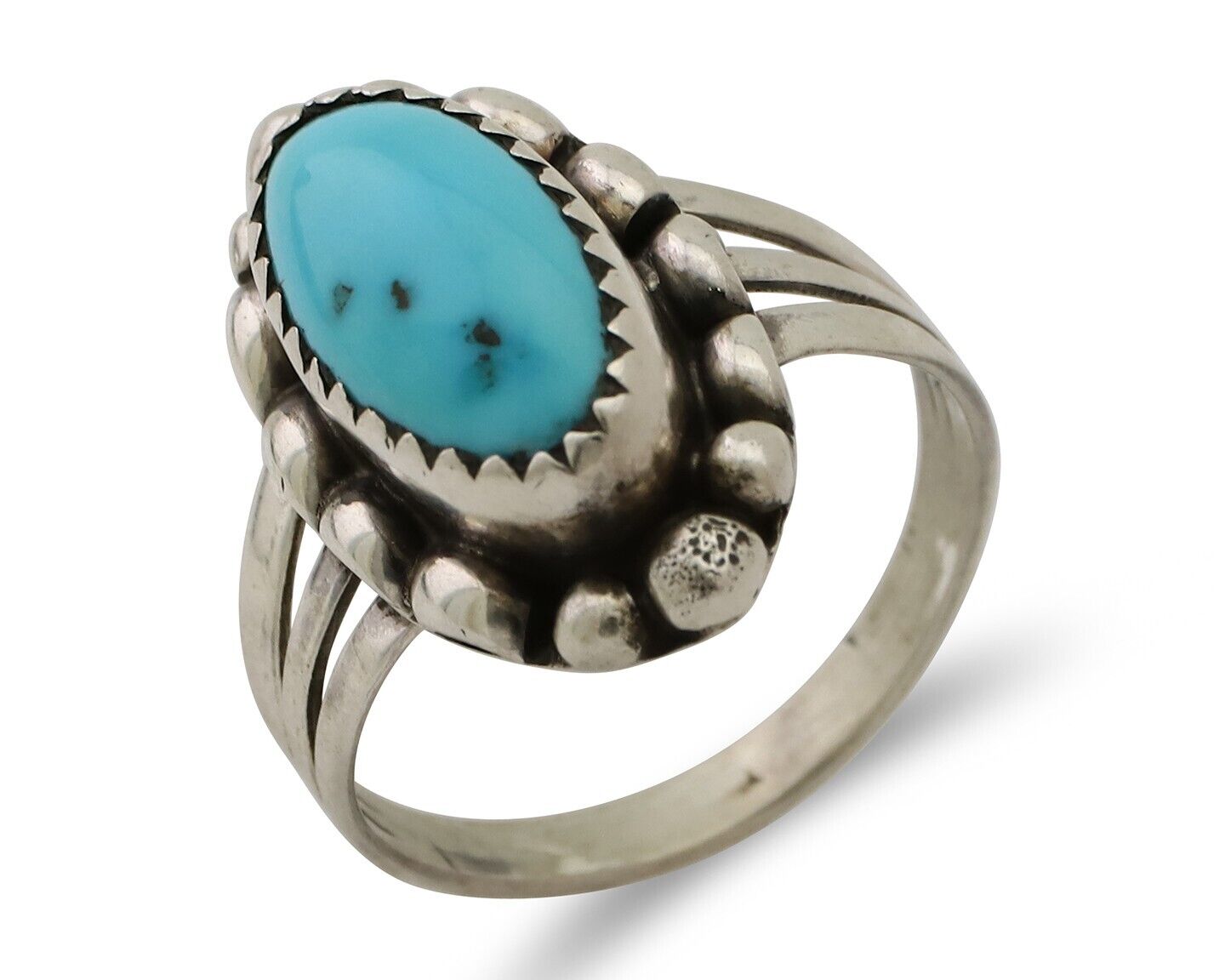 Navajo Ring 925 Silver Sleeping Beauty Turquoise Artist Signed SC C.80's