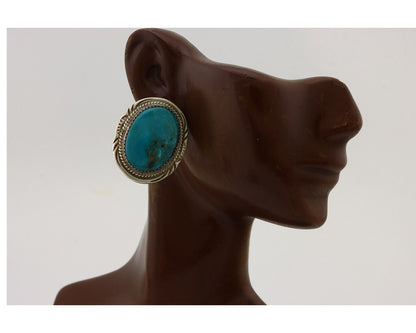 Navajo Earrings 925 Silver Kingman Turquoise Native American Artist C.80's