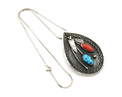 Navajo Necklace Sterling Silver Authentic Turquoise Coral Handmade Native Artist