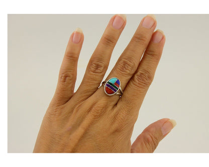 Navajo Ring 925 Sterling Silver Natural Gemstones Artist Signed Sunrise C.80's