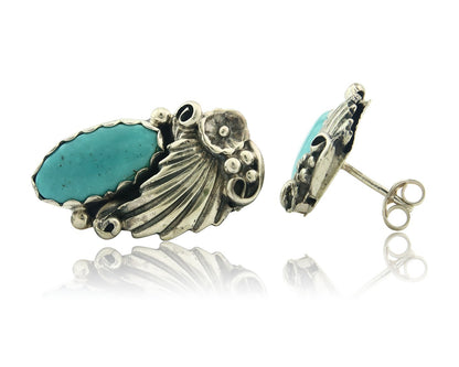 Navajo Earrings Sterling Silver Natural Turquoise Vintage Authentic