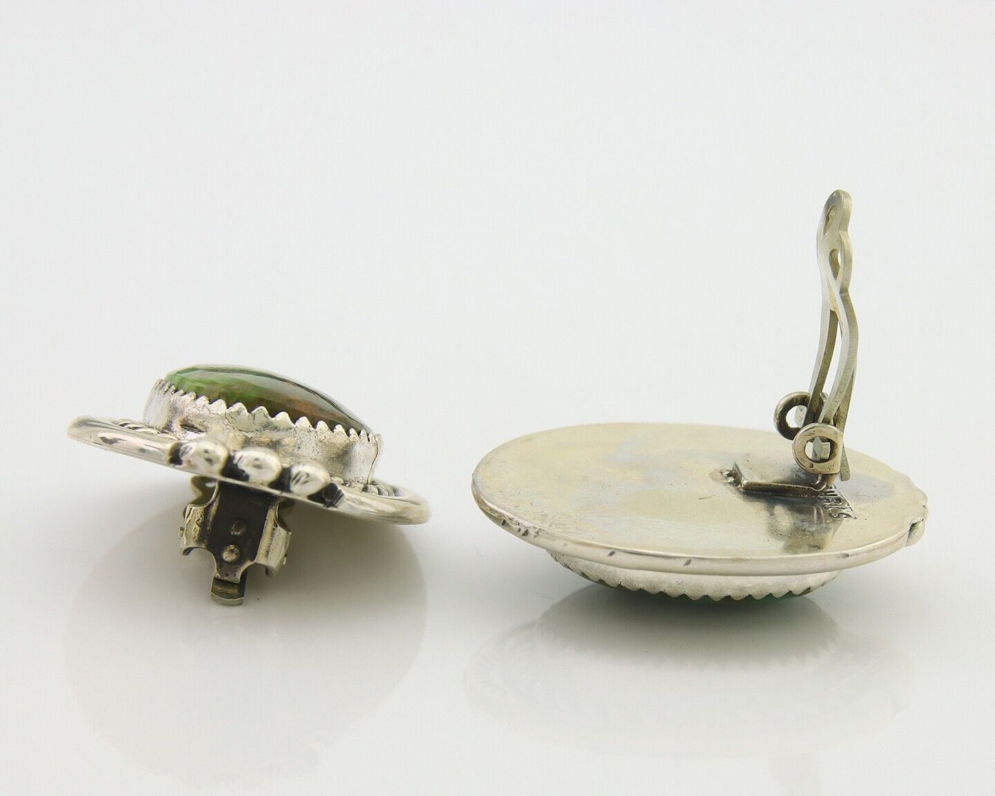Navajo Clip On Earrings 925 Silver Natural Turquoise Native Artist C.80's