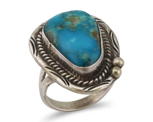 Navajo Ring 925 Silver Natural Blue Turquoise Native American Artist C.80's