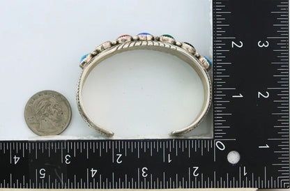 Navajo Cuff Bracelet Sterling Silver Natural Gemstone Vintage Signed WB