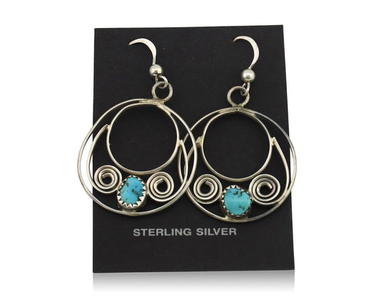 Navajo Dangle Handmade Earrings 925 Silver Blue Turquoise Native Artist C.80's