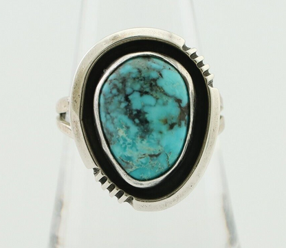 Navajo Ring 925 Silver Natural Mined Blue Turquoise Native American Artist C80s