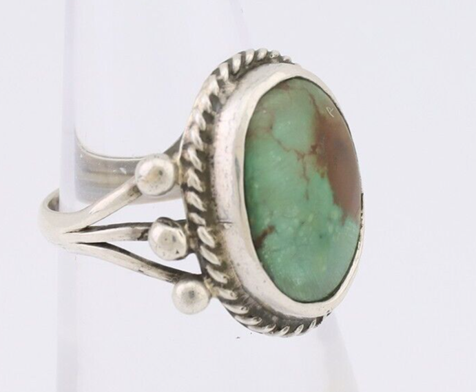 Navajo Ring 925 Silver Natural Green Turquoise Artist Signed MC C.80's