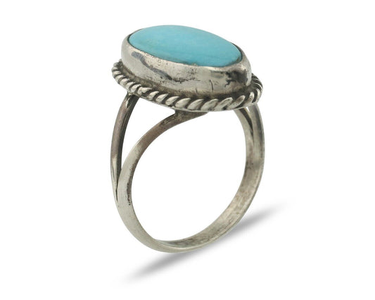 Navajo Ring .925 Silver Natural Blue Turquoise Native American Signed C.80's