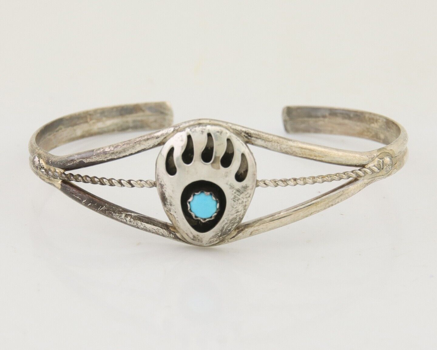 Navajo Paw Bracelet 925 Silver Blue Turquoise Native American Artist C.80's
