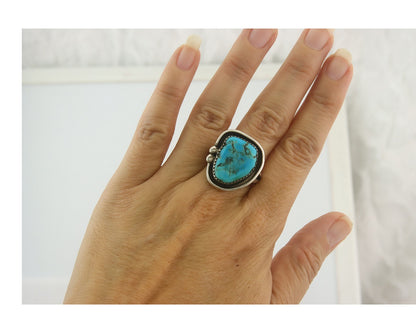 Vintage Navajo Ring 925 Sterling Authentic Turquoise Artist Signed RD Size 10
