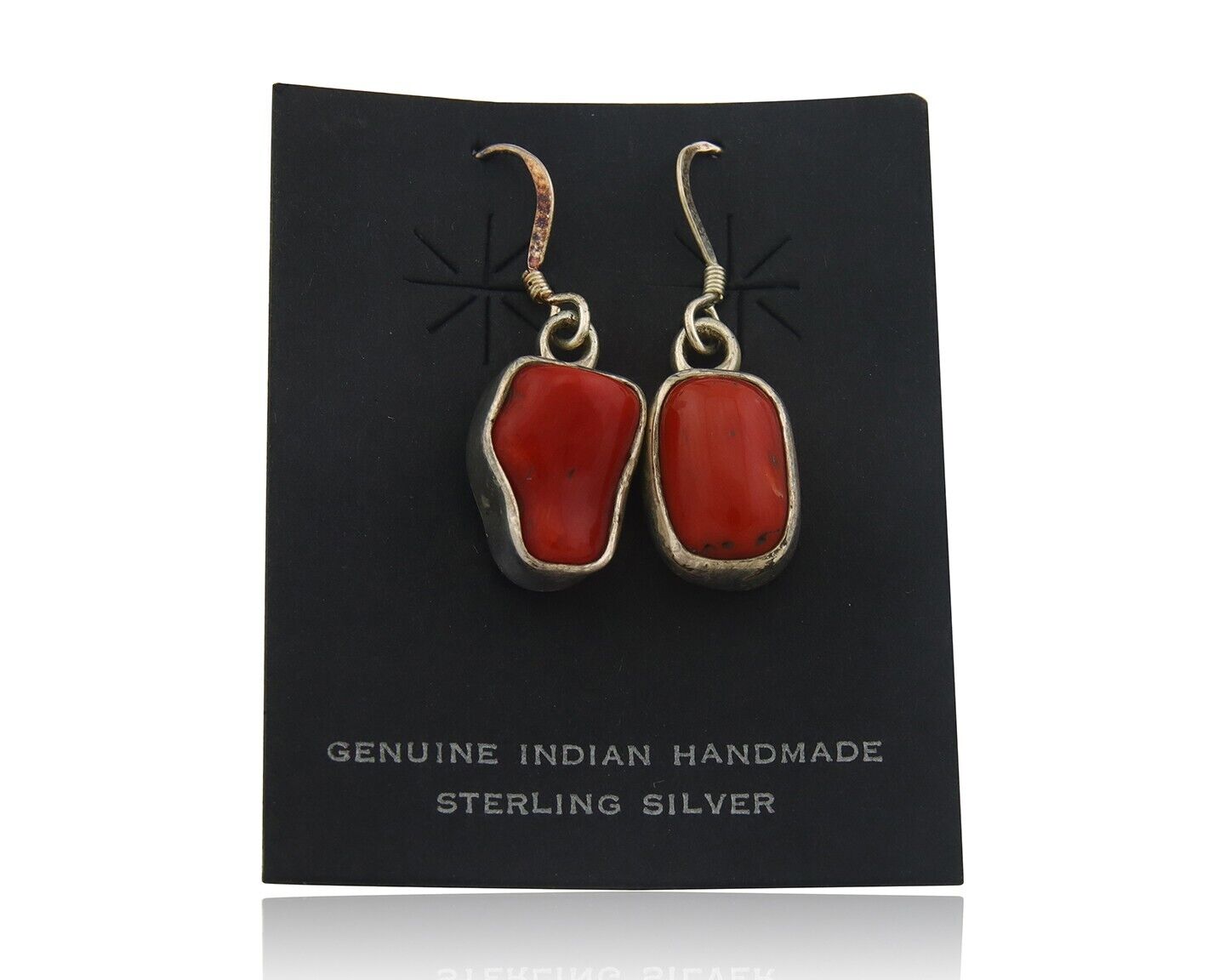 Navajo Earrings 925 Silver Natural Coral Native American Artist C.80's