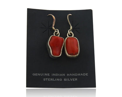 Navajo Earrings 925 Silver Natural Coral Native American Artist C.80's