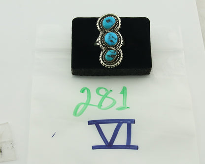 Vintage Navajo Ring 925 Sterling Silver Turquoise Signed Tom Willeto Size 7.0