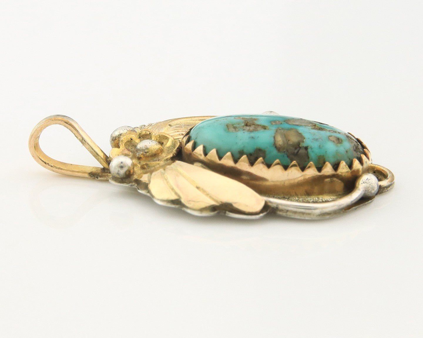 Navajo Pendant Sterling Silver & Gold Natural Blue Turquoise Authentic Native
