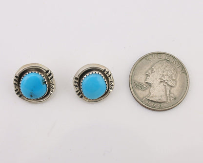 Navajo Earrings 925 Silver Natural Blue Turquoise Native American Artist C.80s