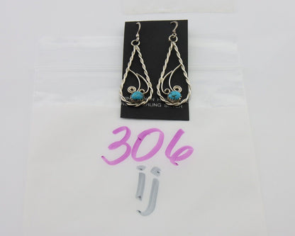 Navajo Dangle Earrings 925 Silver Natural Turquoise Artist Signed JB C.80's