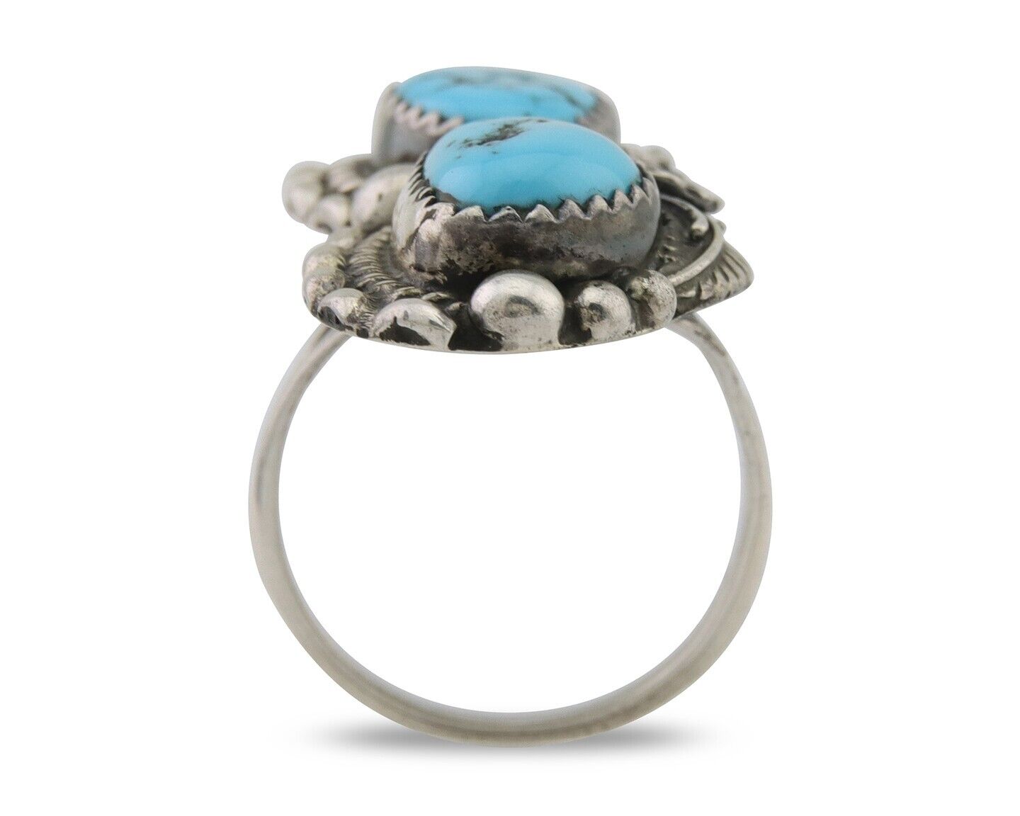 Navajo Ring 925 Silver Natural Blue Turquoise Artist Signed SC C.80's Size 6.0