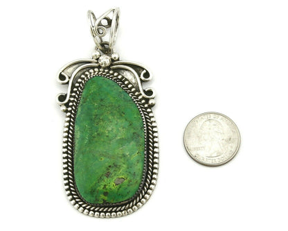 Navajo Crescent Valley Natural Turquoise Pendant .925 Silver Signed Gomez C.2005