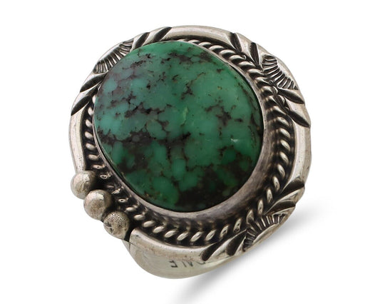 Navajo Ring 925 Silver Green Turquoise Signed William Denetdale 6.75 C.80's