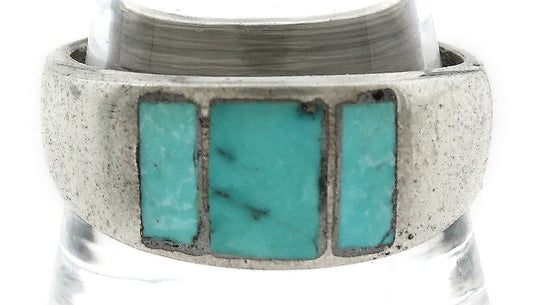 Men Navajo Ring Sterling Silver Natural Blue Turquoise Vintage C.70's Size 11.25