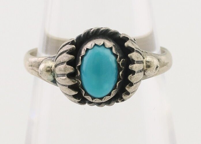 Navajo Ring 925 Silver Kingman Turquoise Native American Artist Made In 1985