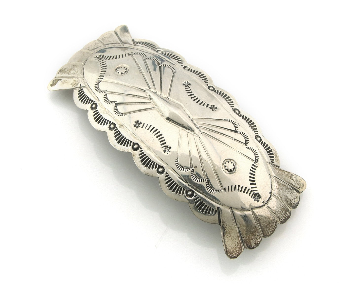 Vintage Navajo Barrette 925 Sterling Silver Hand Stamped Authentic Native Artist