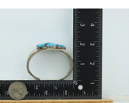 Navajo Cuff Bracelet Sterling Silver Turquoise Vintage Signed BJ