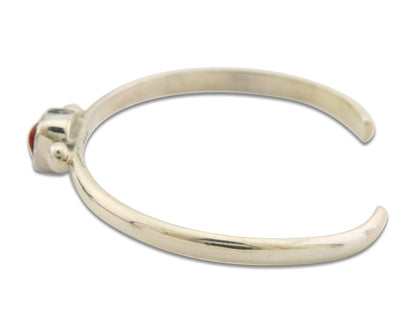 Navajo Bracelet .925 Silver Natural Red Coral Cuff Native American Artist C.80's