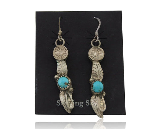 Navajo Dangle Earrings 925 Silver Natural Turquoise Native Artist C.80's