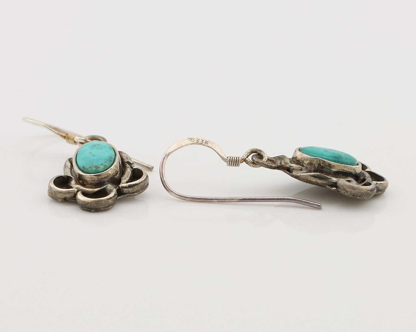 Navajo Earrings 925 Silver Natural Blue Turquoise Native American Artist C.80s