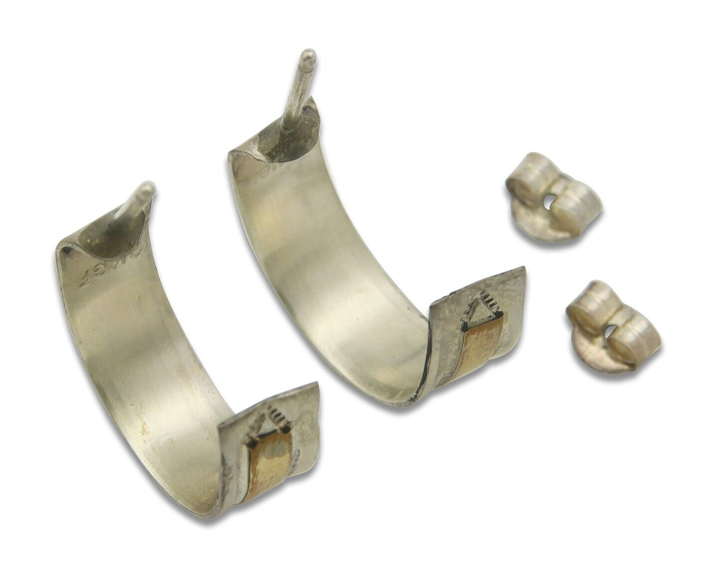 Navajo Hoop Earrings 925 Silver & Gold Native American Artist C.80's