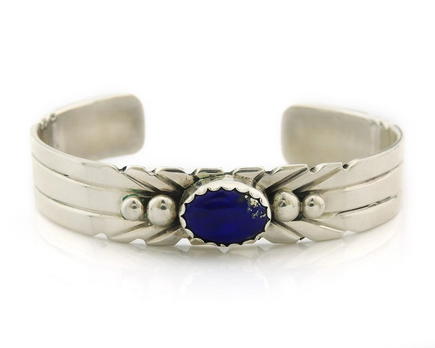 Navajo Cuff Bracelet Sterling Silver Natural Lapis Signed Gene Nataan Vintage